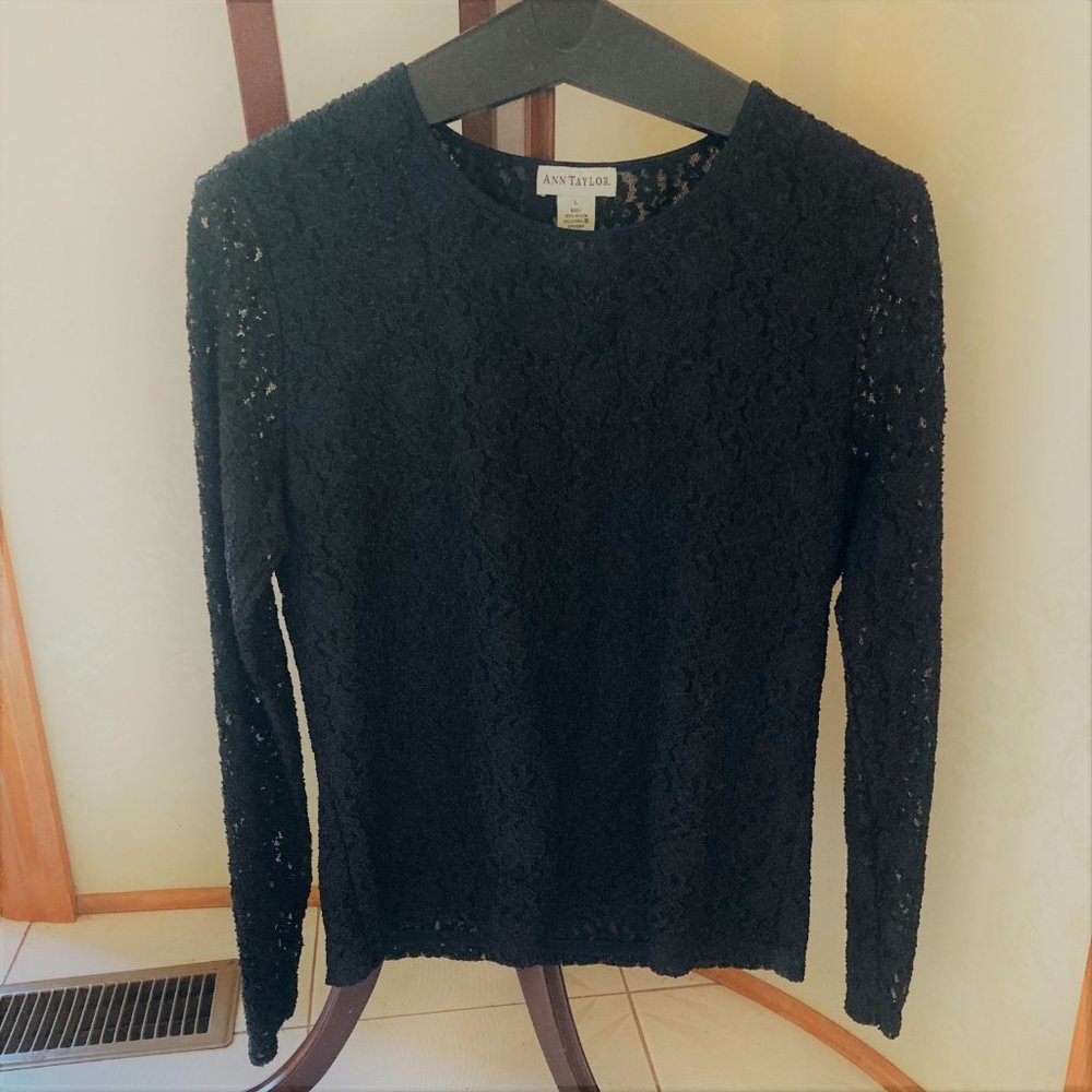 Ann Taylor Top, Black Lace Yoke, Lined